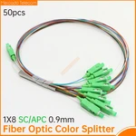 Free Shipping 50pcs/lot SC/APC 1X8 Fiber Splitter PLC SM Single-Mode 0.9mm G657A1 LSZH 1m FTTH Fiber Optic Splitter White/Color