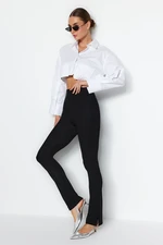 Trendyol Black Ottoman High Waist Knitted Leggings With Side Slits.