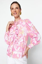 Trendyol Pink Floral Ruffled Chiffon Woven Shirt