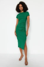 Trendyol Green Knitted Dress with Ruffles and Slits Detail