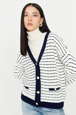 Trendyol Navy Blue Wide Striped Knitwear Cardigan