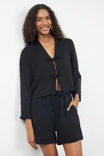 Trendyol Black Front Tie Detailed Woven Blouse-Shorts Set