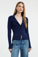 Trendyol Navy Blue Premium Yarn/Special Yarn Polo Neck Knitted Cardigan