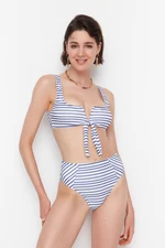 Trendyol Navy Blue Striped High Waist Bikini Bottoms