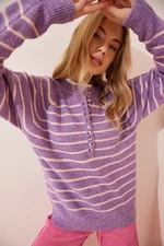 Happiness İstanbul Women's Lilac Buttoned Collar Knitwear Sweater