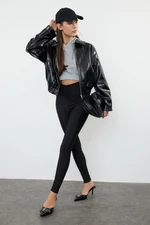 Trendyol Black Oversize Molded Faux Leather Jacket Coat