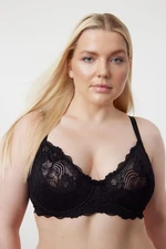 Trendyol Curve Black Lace Demi Covered Knitted Plus Size Bra