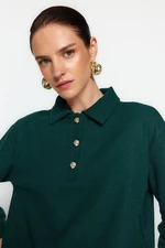 Trendyol Dark Emerald Green Thessaloniki/Knitwear Look Regular Fit Buttoned Knitted Sweatshirt