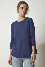 Happiness İstanbul Women's Navy Blue Crew Neck Knitted Blouse