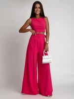 Two-piece set with wide trousers and a dark pink blouse