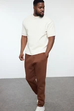 Trendyol Brown Plus Size Regular/Normal Cut Elastic Leg Fleece Sweatpants