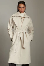 Trendyol Ecru Oversized Wool Coat with Knitwear Detail