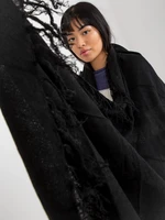 Lady's black smooth scarf with fringe