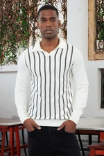 Trendyol Ecru Casual Slim Slim Fit Crew Neck Striped Knitwear Sweater