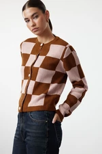 Trendyol Brown Plaid/Checked Jacket-Look Knitwear Cardigan