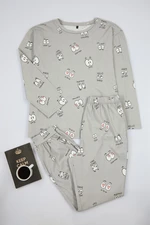 Trendyol Curve Gray Eye Patterned T-shirt-Jogger Knitted Pajama Set