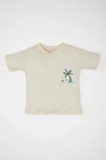 DEFACTO Baby Boy Crew Neck Palm Printed Short Sleeve T-Shirt