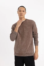 DEFACTO Regular Fit Crew Neck Washed Faded Effect Basic Plain Sweatshirt