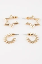 DEFACTO Woman's 2-Star Detailed Gold Earrings