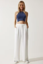 Happiness İstanbul Women's Off-White Loose Palazzo Trousers