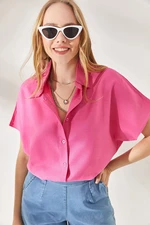 Olalook Women's Pink Bat Oversize Linen Shirt