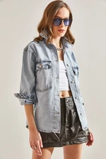 Bianco Lucci Women's Flap Double Pocket Denim Jacket