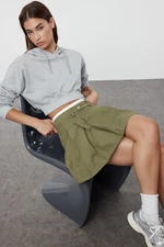 Trendyol Khaki Double Belt Detailed Pleated Mini Woven Skirt