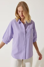 Happiness İstanbul Women's Lilac Balloon Sleeve Poplin Shirt