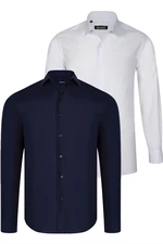 DUAL SET G726 DEWBERRY MENS SHIRT-WHITE-NAVY BLUE