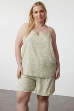 Trendyol Curve Mint Daisy Patterned Woven Pajama Set