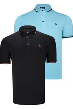 DOUBLE SET T8586 DEWBERRY MEN'S T-SHIRT-BLACK-CYAN