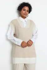 Trendyol Stone Color Block V Neck Thessaloniki Knitwear Sweater