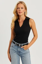 Cool & Sexy Women's Black Polo Neck Camisole Blouse MK10