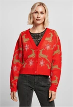 Women's Short Oversized Christmas Cardigan Red/Gold