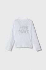 Dětské bavlněné tričko s dlouhým rukávem Pepe Jeans bílá barva