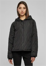 Women's Oversized Diamond Quilted Hooded Jacket Black