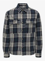 Beige-Blue Mens Plaid Flannel Shirt ONLY & SONS Scott - Men