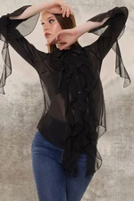 Trendyol Black Flounce Woven Chiffon Shirt