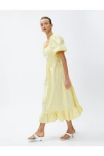 Koton Long Dress Square Neck Layered Balloon Sleeve