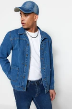 Trendyol Men's Blue Regular Fit Ribbed Denim Jeans Jacket