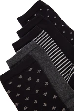 Trendyol Men's Black Cotton 5-Pack Plain, Polka Dot, Stripe Mix Pattern Socks.