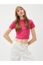 Koton Crop T-Shirt Short Sleeve Stand Up Collar