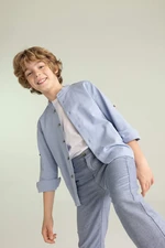 DEFACTO Boy Stand Collar Cotton Long Sleeve Shirt