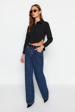 Trendyol Black Crop Back Detail Cotton Woven Shirt