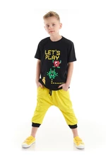 Mushi Lets Combed Cotton Boy Boy Black T-shirt Yellow Capri Shorts Set