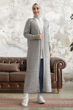 InStyle Jolie Knitted Patterned Knitwear Long Cardigan - Gray