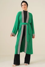 Bigdart 5865 Knitted Long Kimono with Embroidery - Green