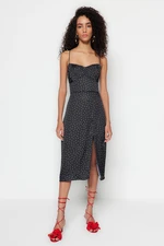 Trendyol Black Midi Woven Strappy Polka Dot Woven Dress