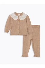 LC Waikiki Lcw Baby Collar Long Sleeve Embroidered Baby Girl Cardigan and Leggings Set of 2