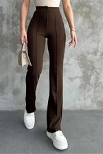 80272 Dewbery High Waist Slim Fit Wide Leg Pants-BROWN